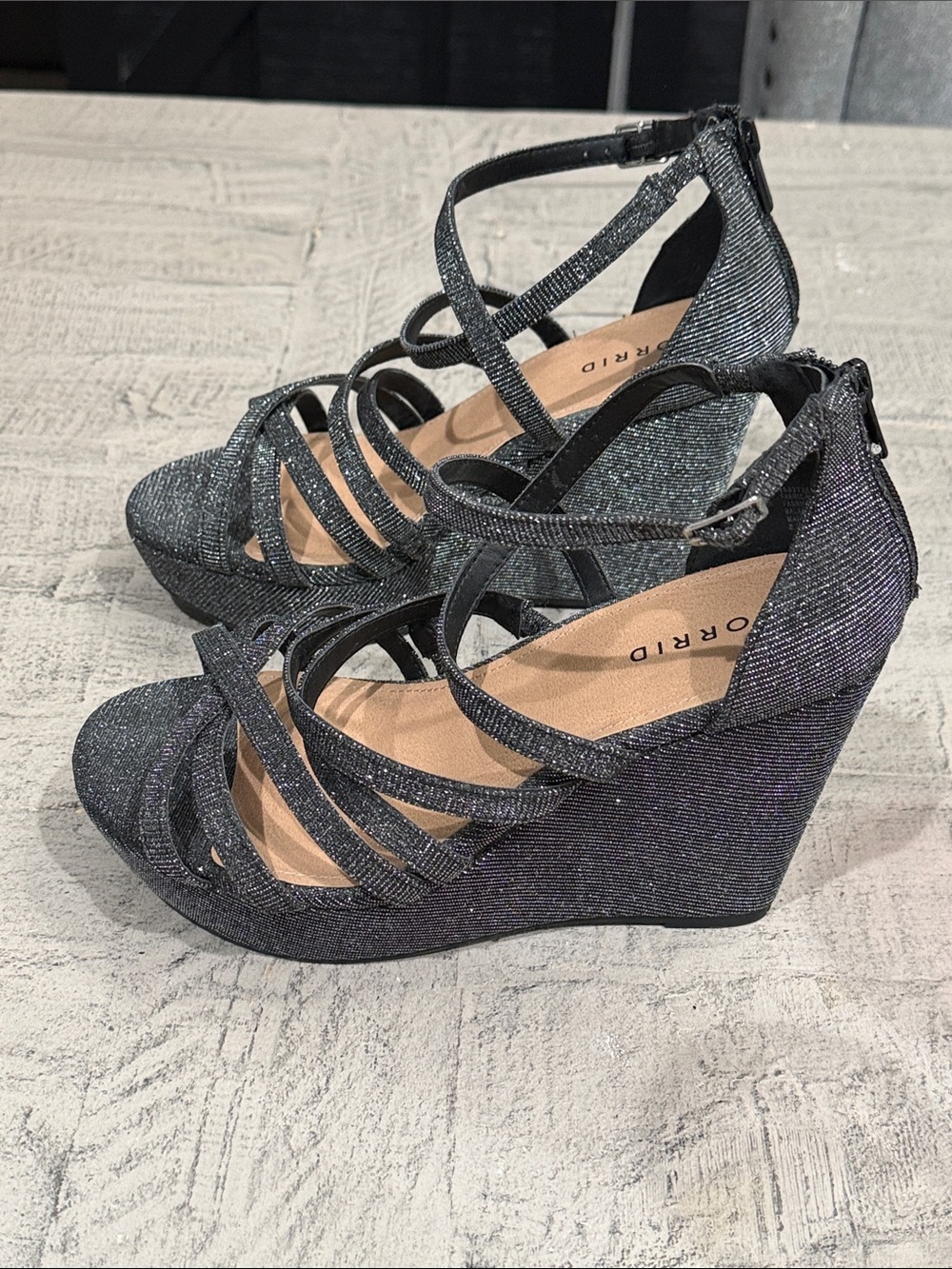 torrid Black Glitter Strappy Wedge Sandals 8.5